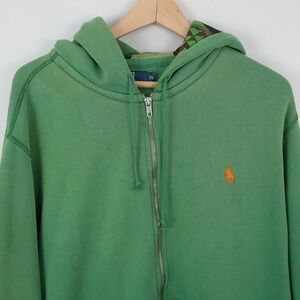 VTG Polo‎ Ralph Lauren Green Full Zip Hoodie XL Aztec Hood Lining Fleece Lined